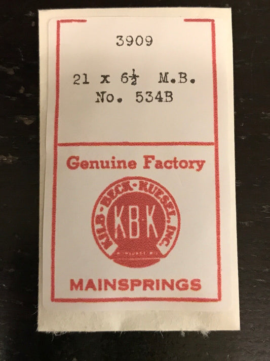 KBK Mainspring #3909 for Hamilton 16s Factory No. 534B - Steel