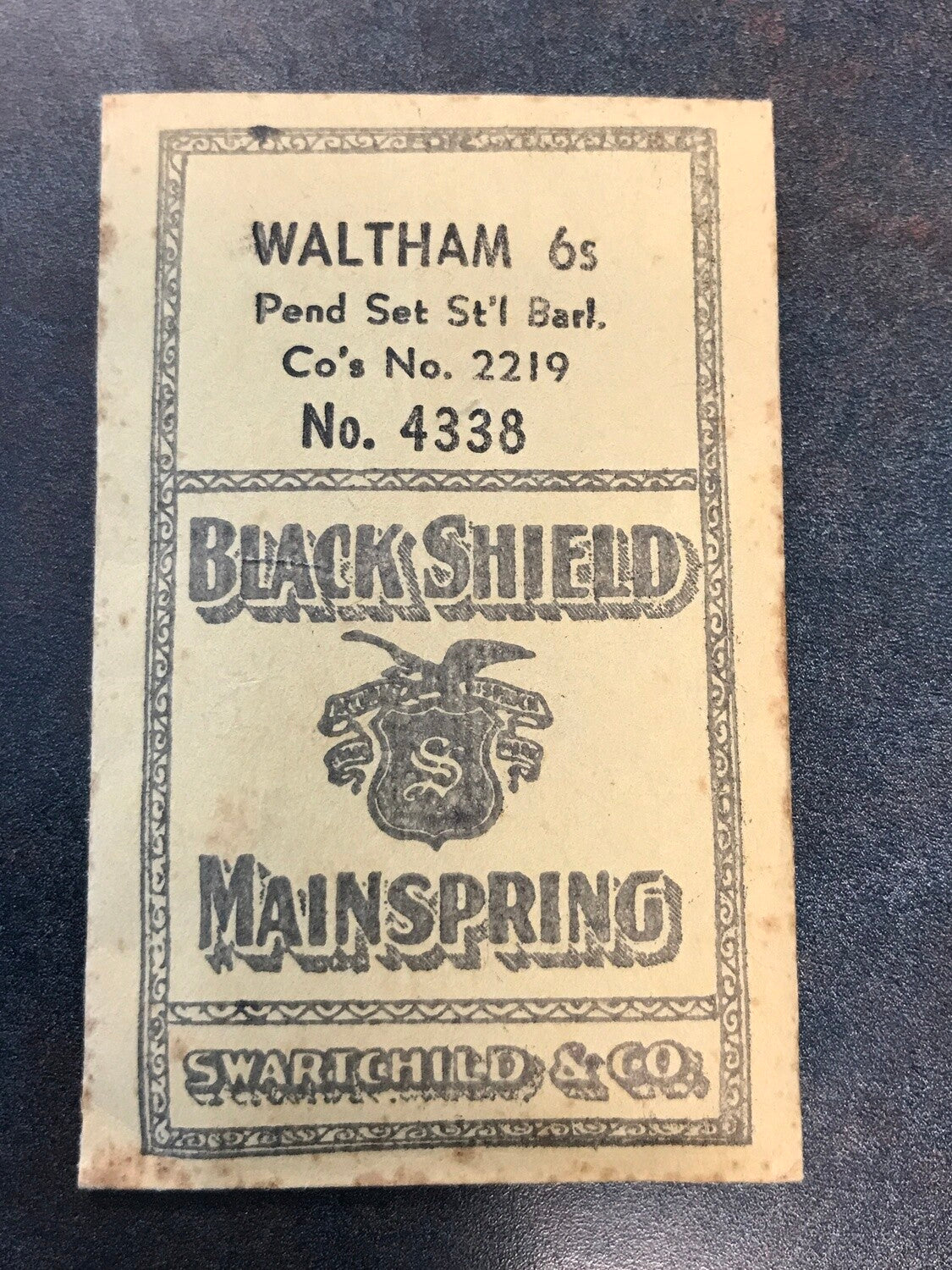 Swartchild Black Shield Mainspring for Waltham 6s Factory No. 2219 - Steel