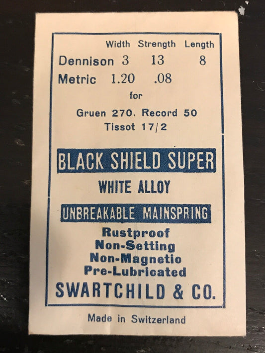 Swartchild Black Shield SUPER Mainspring for Gruen 270, Tissot 17/2, Record 50 - Alloy