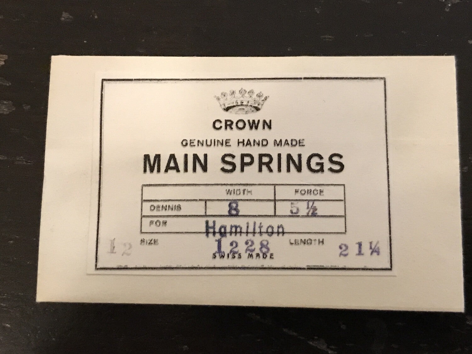 Hamilton 12s CROWN Mainspring #1228 - Steel