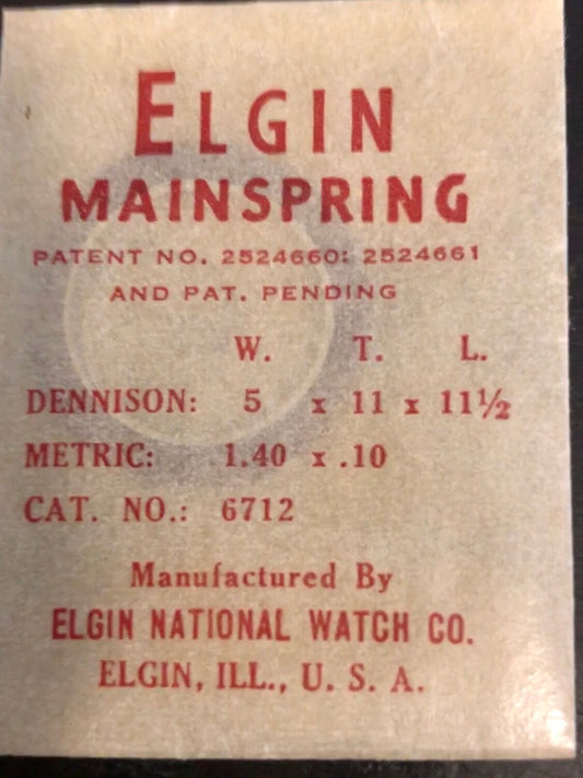 Elgin Mainspring 5/0s Grade 880 - STA 412B No. 6712 - Alloy