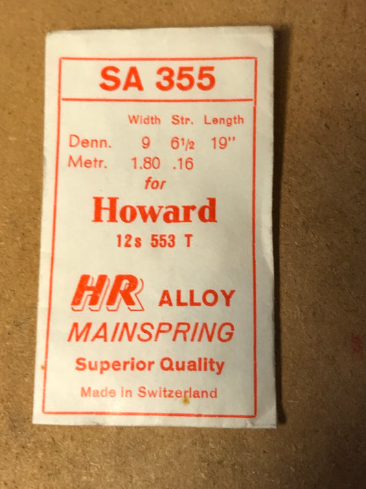 HR Mainspring SA355 for Howard 12s Factory No. 553 - Alloy