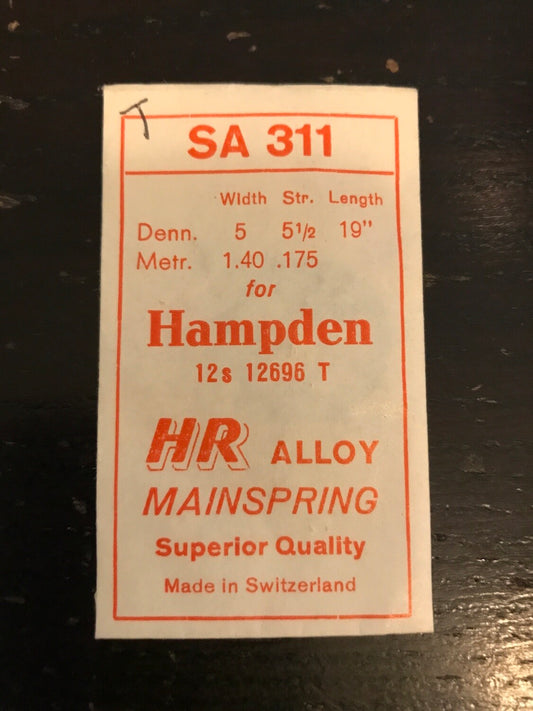 HR Mainspring SA311 for 12s Hampden Factory No. 12696 - Alloy