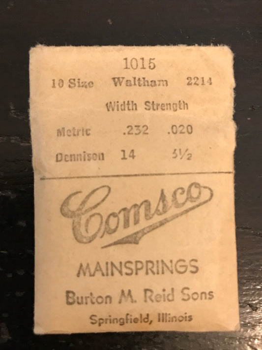 Comsco Mainspring #1015 for 10s Waltham Model 1874 Factory No. 2214 - Steel