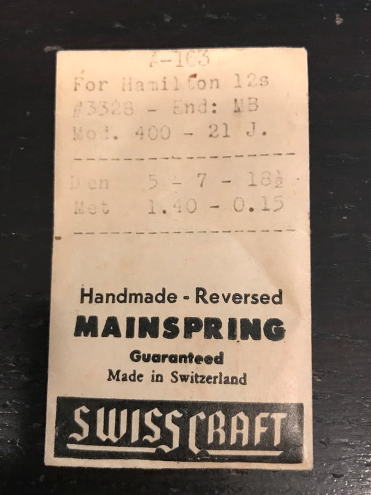 Swisscraft Mainspring A-163 for Hamilton 12s #3328- Steel