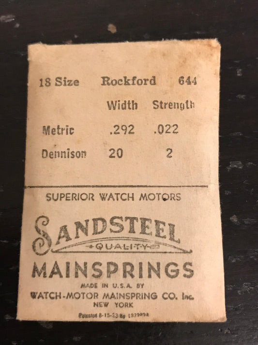 Sandsteel Mainspring for Rockford 18s Factory No. 644- Steel
