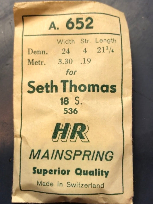 HR Mainspring A652 for Seth Thomas 18s Movements No. 536 - Steel