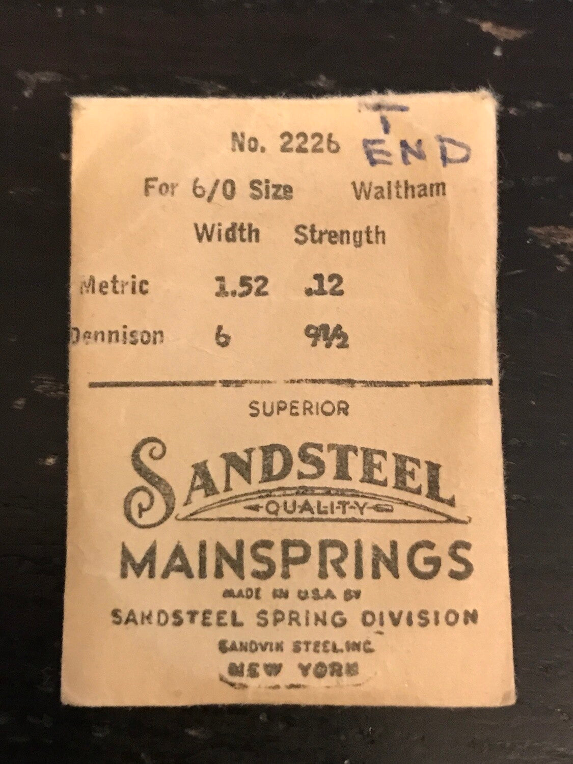 Sandsteel Mainspring for Waltham 6/0s Jewel & 1942 Series #2226 - Steel