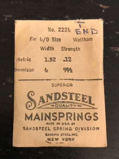 Sandsteel Mainspring for Waltham 6/0s Jewel & 1942 Series #2226 - Steel