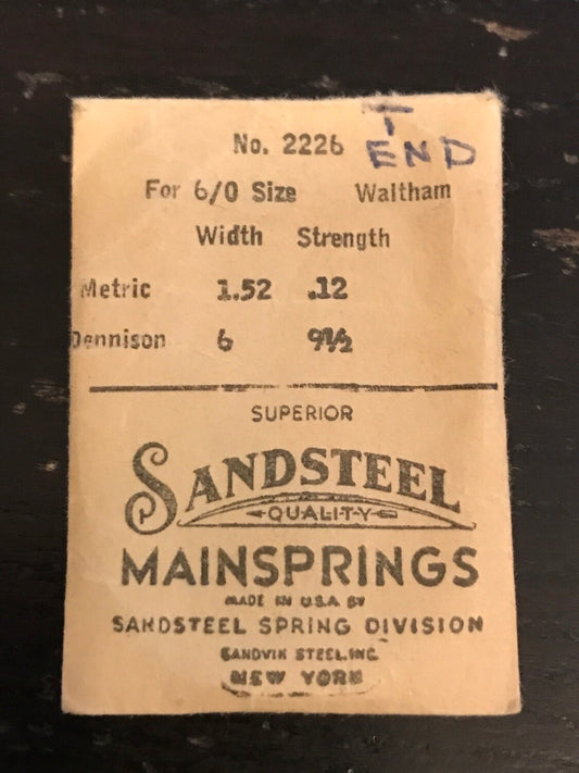 Sandsteel Mainspring for Waltham 6/0s Jewel & 1942 Series #2226 - Steel