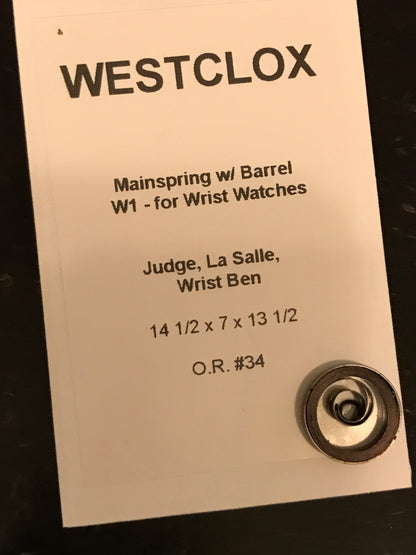Westclox Wrist Watch Mainspring + Barrel - Wrist Ben, Judge, La Salle