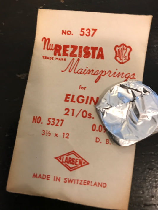 NuREZISTA Mainspring #537 for 21/0s Elgin Factory No. 5327 - Steel