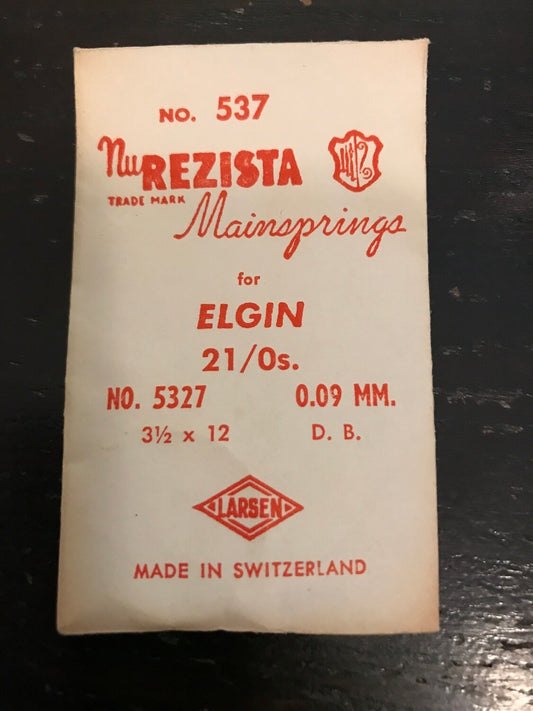 NuREZISTA Mainspring #537 for 21/0s Elgin Factory No. 5327 - Steel