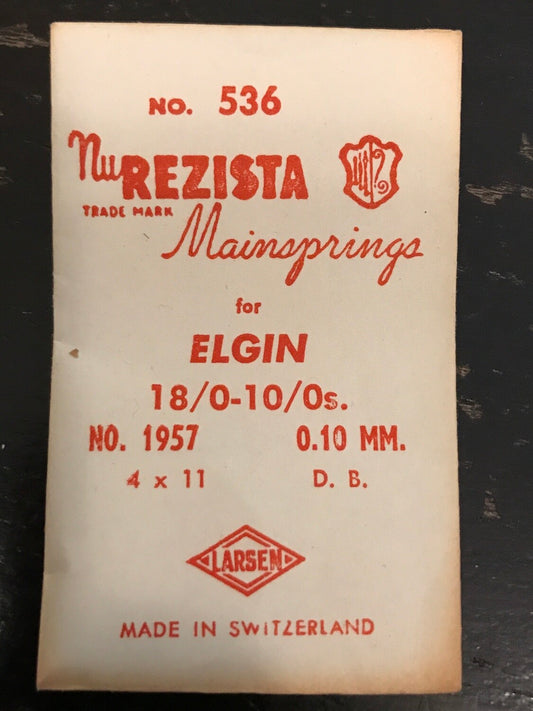 NuREZISTA Mainspring #536 for 18/0s & 10/0s Elgin Factory No. 1957 - Steel