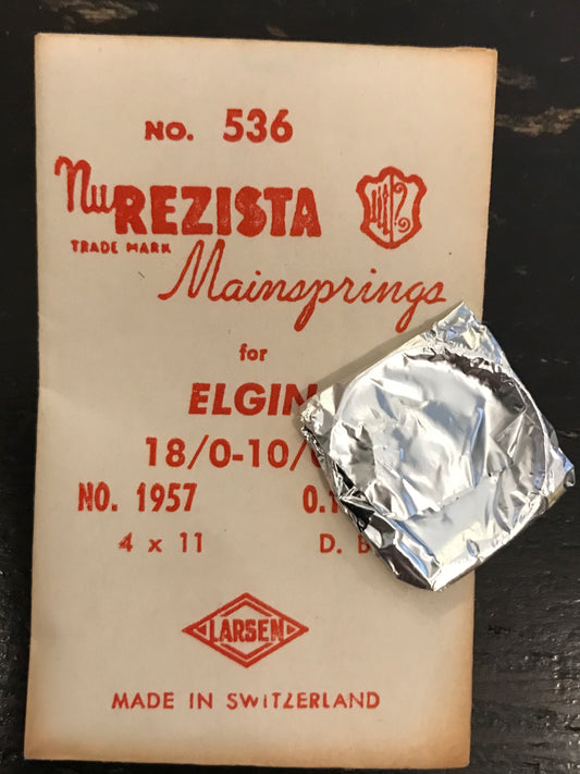 NuREZISTA Mainspring #536 for 18/0s & 10/0s Elgin Factory No. 1957 - Steel