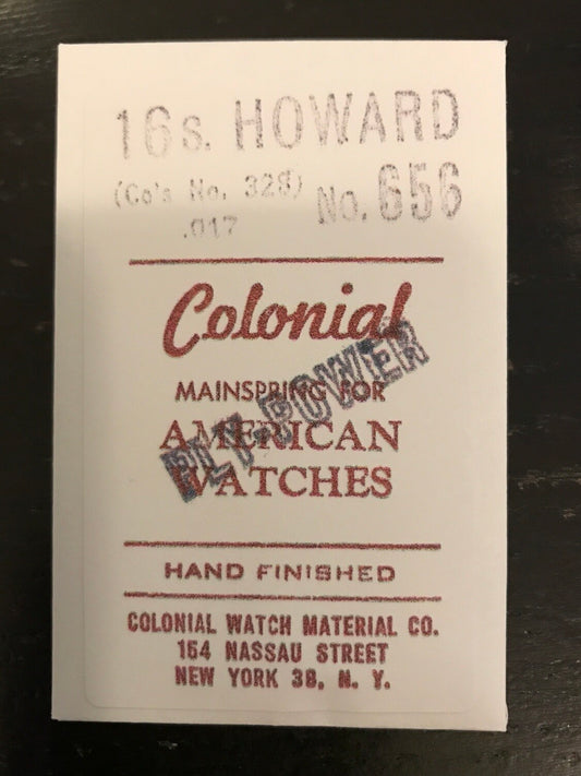 Colonial Mainspring #656 for Howard 16s Factory No. 328 - Alloy