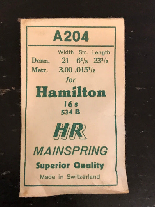 HR Mainspring A204 for Hamilton 16s Factory No. 534B - Steel
