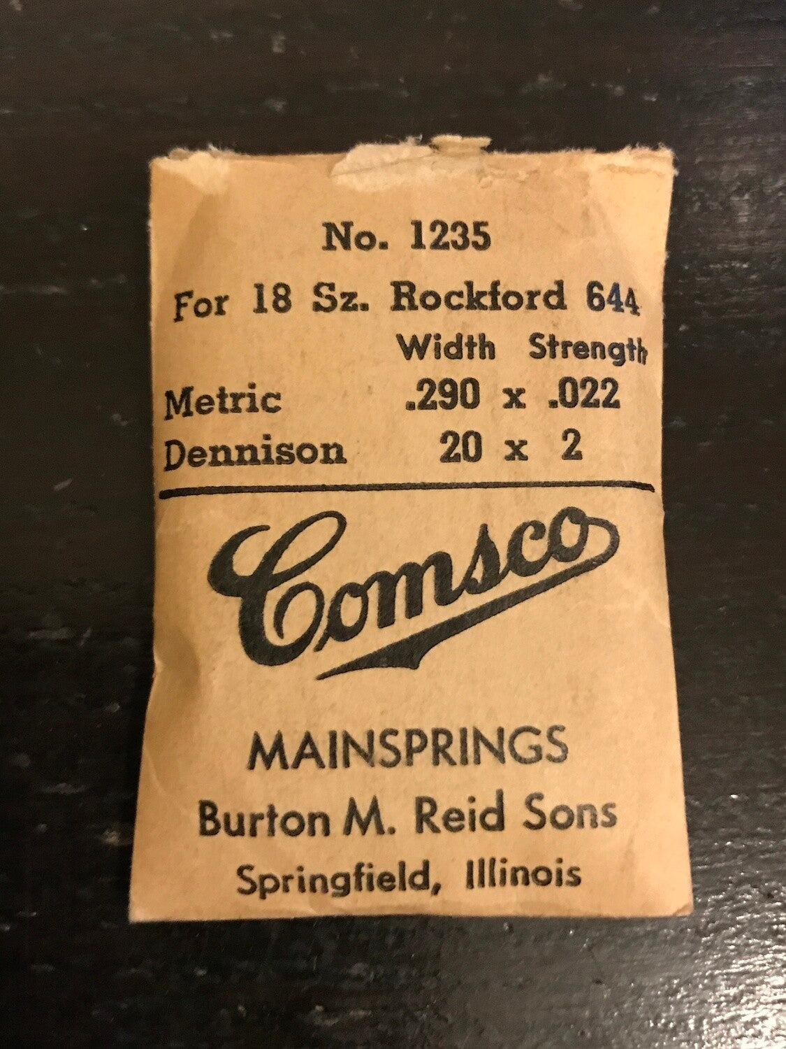 Comsco Mainspring #1235 for Rockford 18s Factory No. 644 - Steel