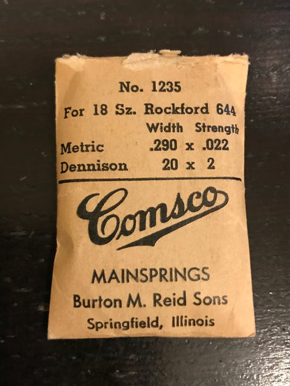 Comsco Mainspring #1235 for Rockford 18s Factory No. 644 - Steel