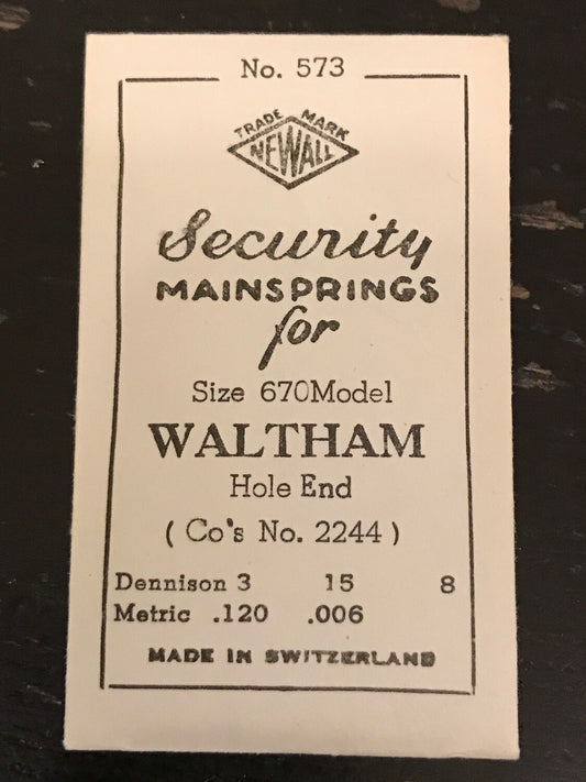 Newall Security Mainspring #573 for Waltham Model 670 #2244 - Steel