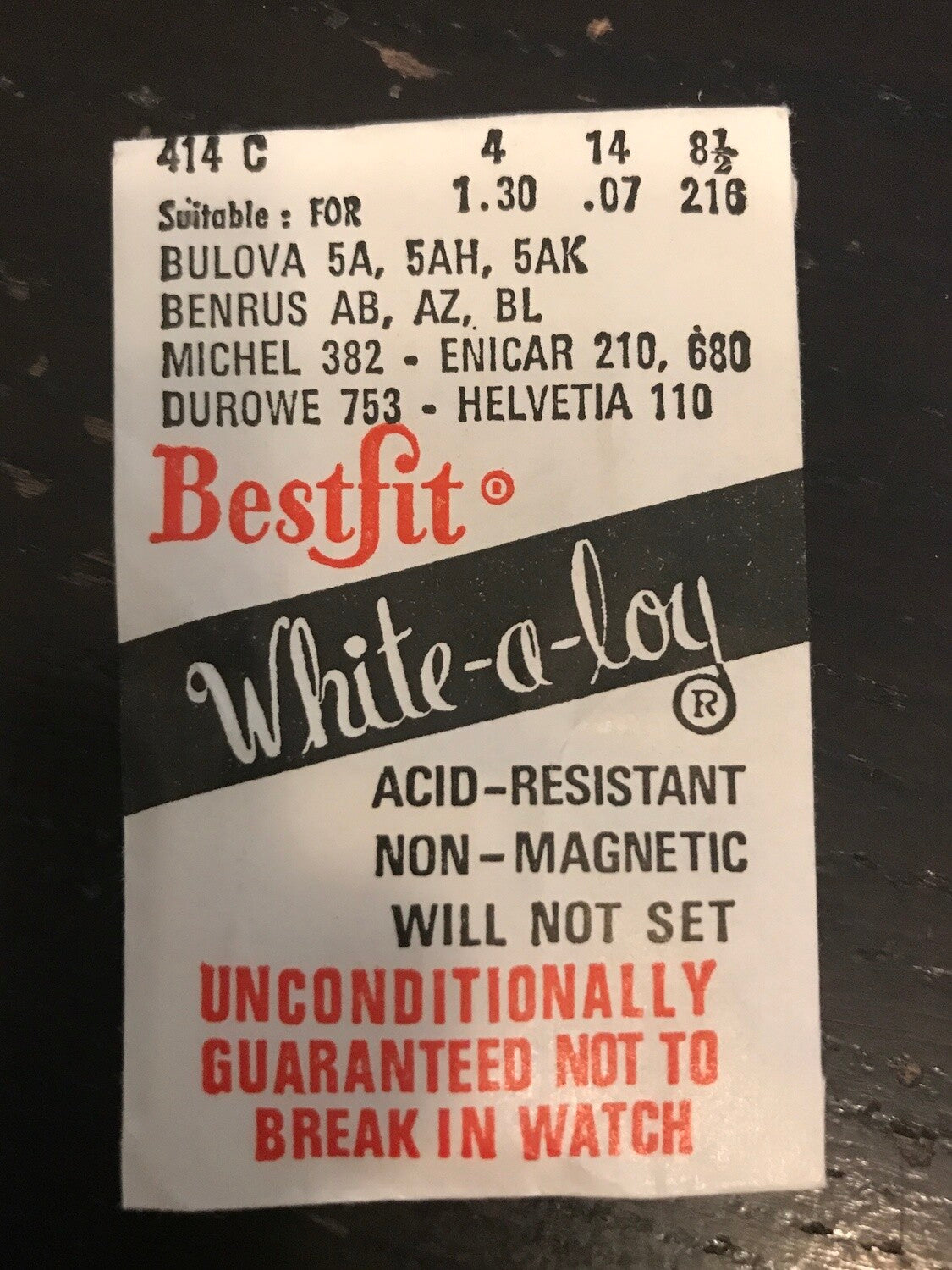 BESTFIT Mainspring 414C for Benrus AB, AZ, BL, Michel 382, Enicar 210, 680, Durowe 753, Helvetia 110 - Alloy