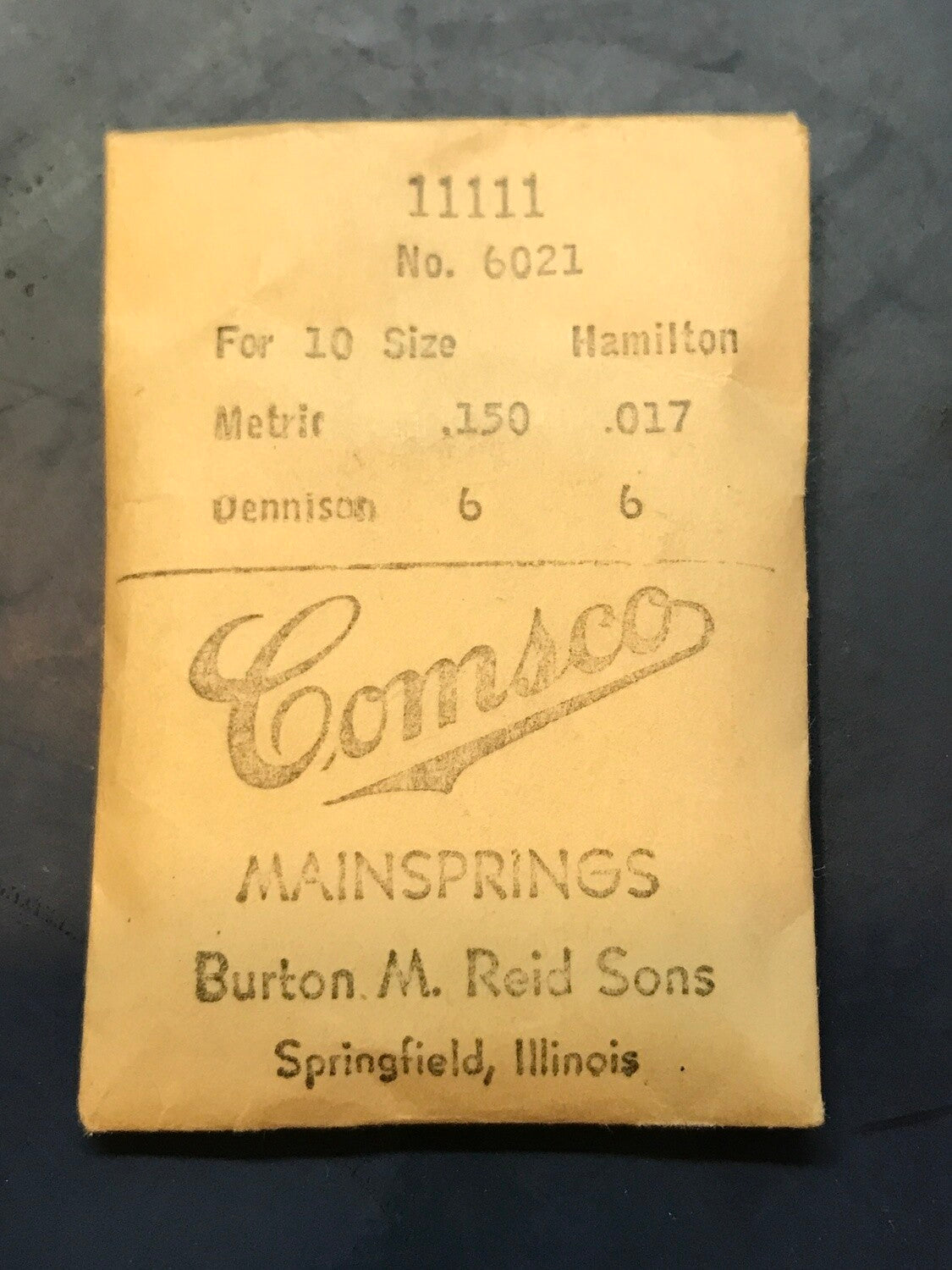 Comsco Mainspring #11111 for Hamilton 10s Factory No. 6021 - Steel