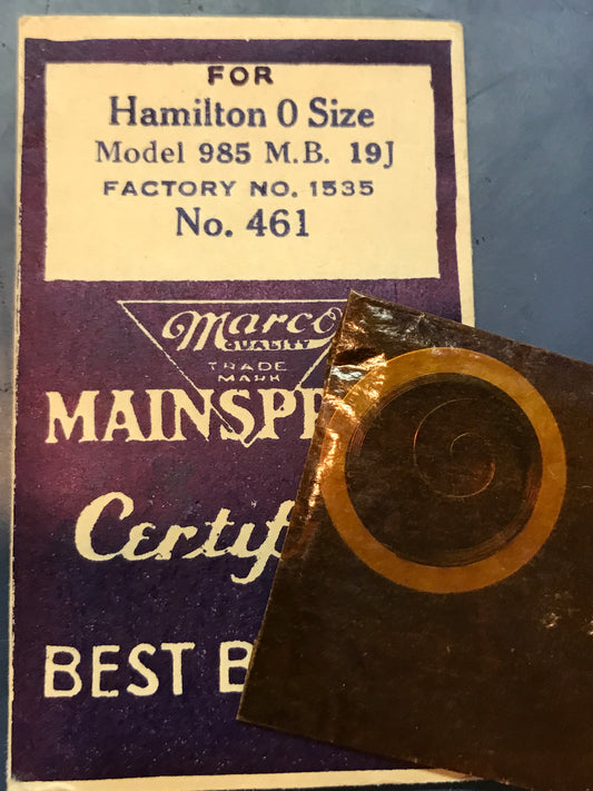 Marco Mainspring #461 for 0s Hamilton 17j Model 985, Factory No. 1535 - Steel