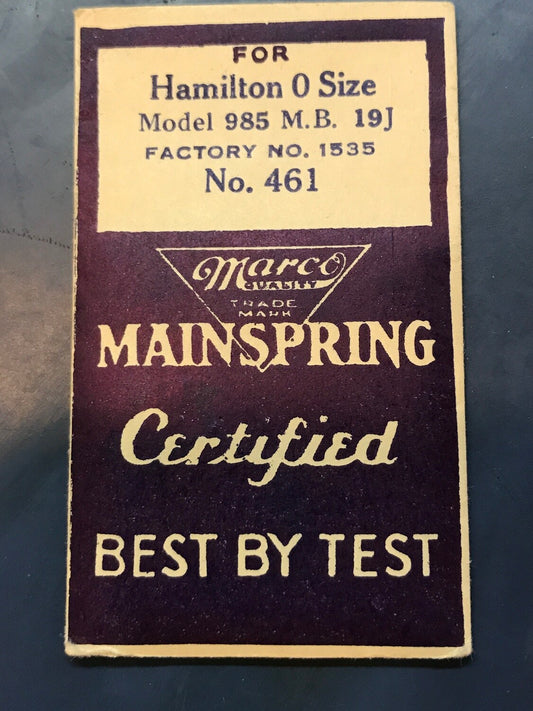 Marco Mainspring #461 for 0s Hamilton 17j Model 985, Factory No. 1535 - Steel