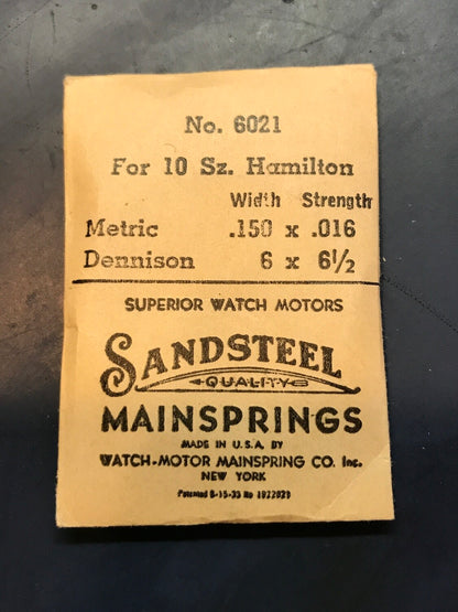 Sandsteel Mainspring for Hamilton 10s  No. 6021 - Steel