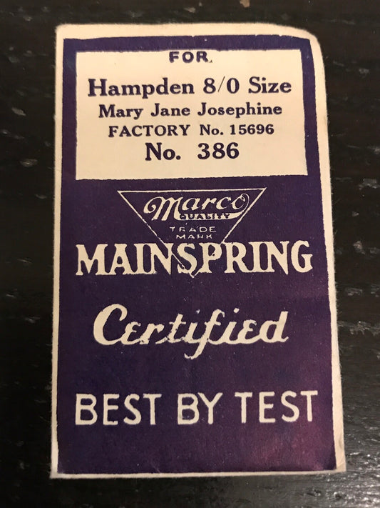Marco Mainspring #386 for 8/0s Hampden Movements #15696 - Steel