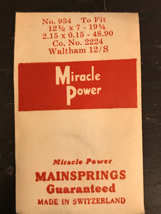 Miracle Power Mainspring for Waltham 12s movements No. 2224 - Steel