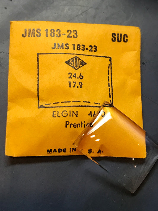 SUC Crystal JMS 183-23 for ELGIN Prentice - 24.6 x 17.9mm - New