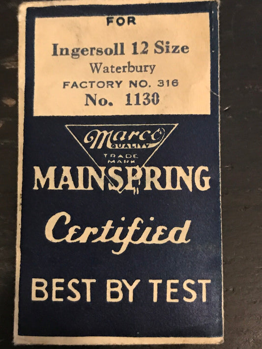 Marco Mainspring #1130 for Ingersoll-Waterbury 12s Factory No. 316 - Steel