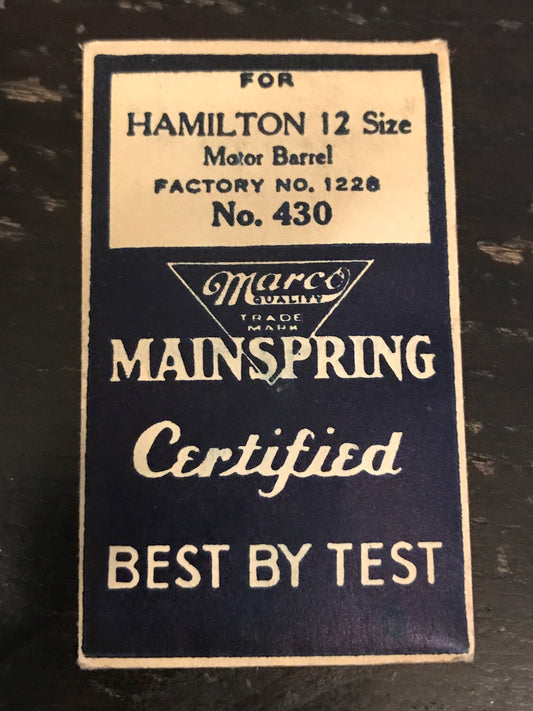 Marco Mainspring #430 for Hamilton 12s Factory No. 1228 - Steel