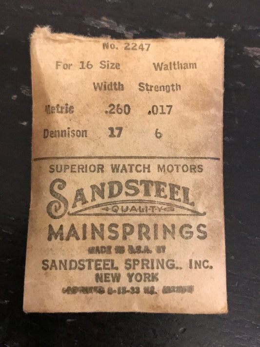 Sandsteel Mainspring for Waltham 16s Factory No. 2247 - Steel