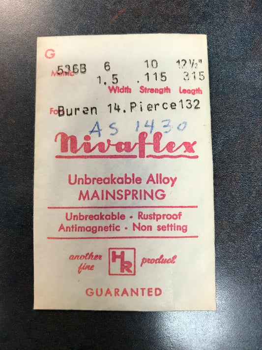 HR Nivaflex Mainspring G536B for Buren 14 & Pierce 132 - Alloy