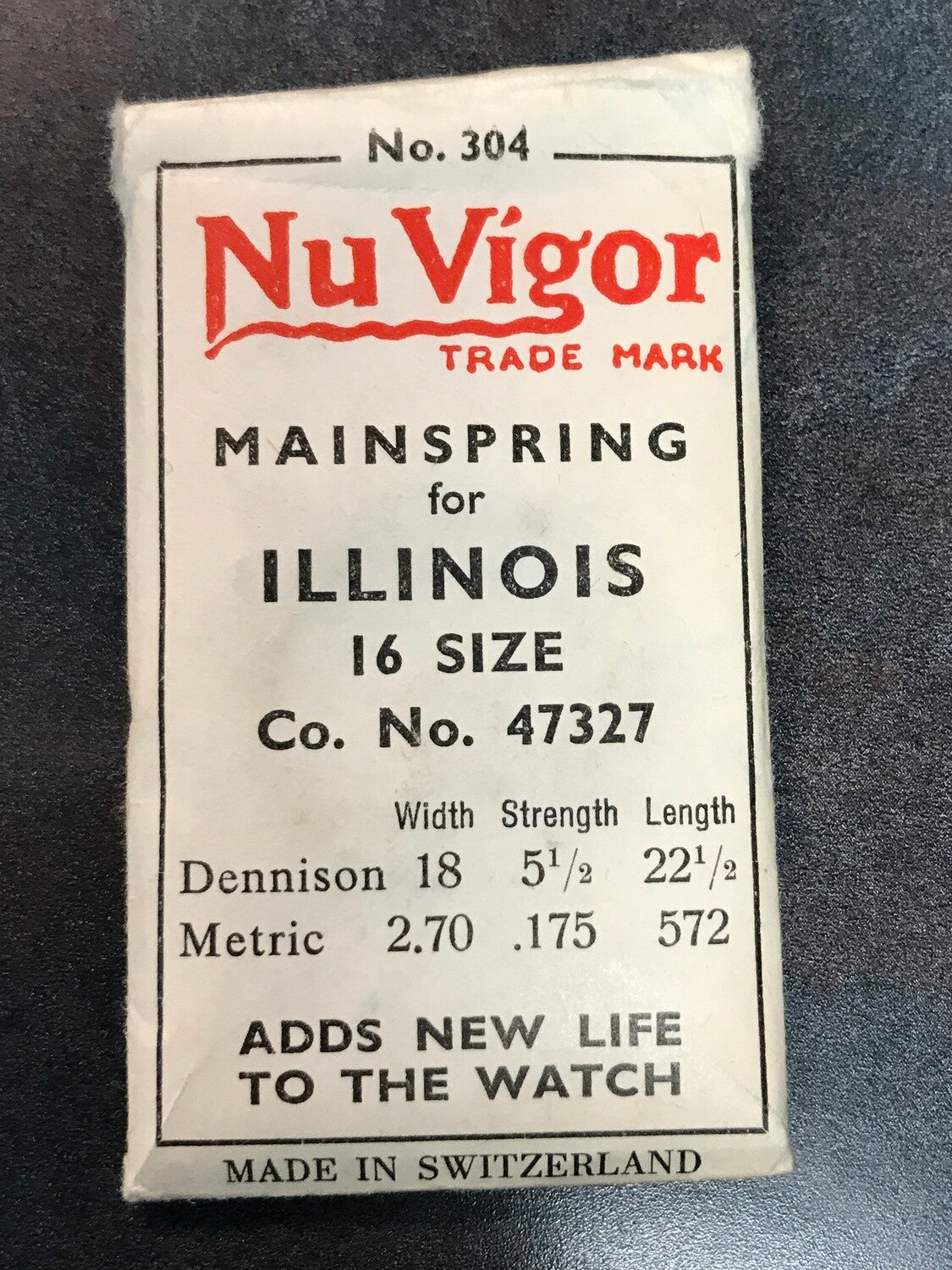 NuVigor Mainspring #304 for Illinois 16s Factory No. 47327 - Steel