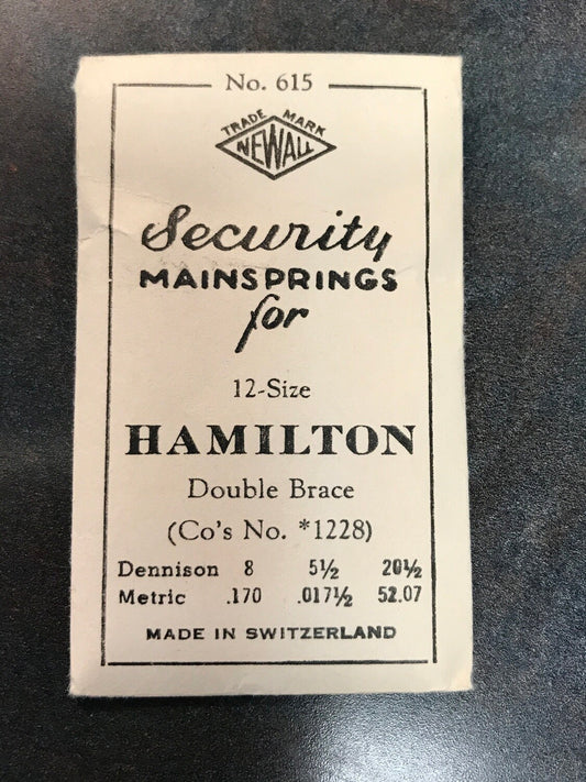 Newall Security Mainspring #615 for Hamilton 12s Factory No. 1228 - Steel