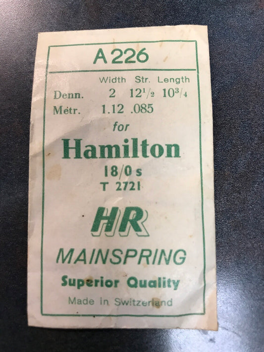 HR Mainspring A226 for Hamilton 18/0s Factory No. 2721 - Steel