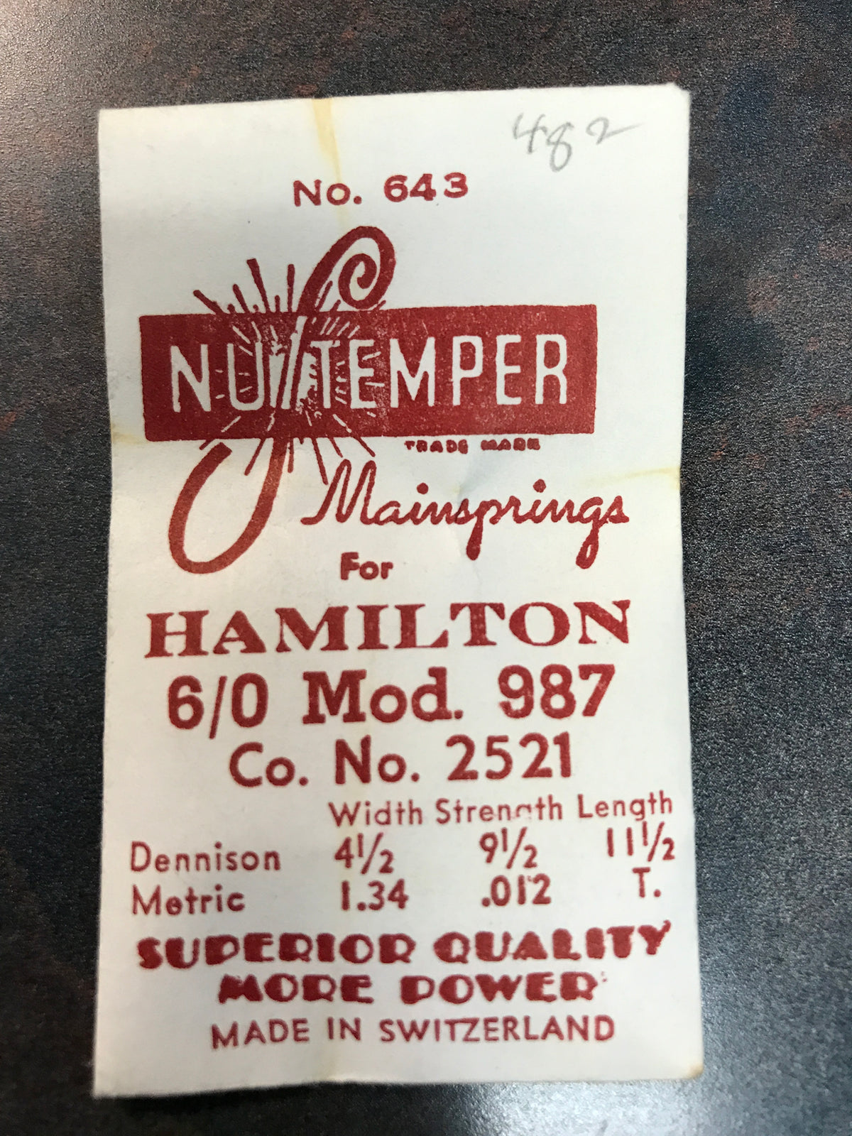 NuTemper Mainspring #643 for Hamilton 6/0s #2521- Steel
