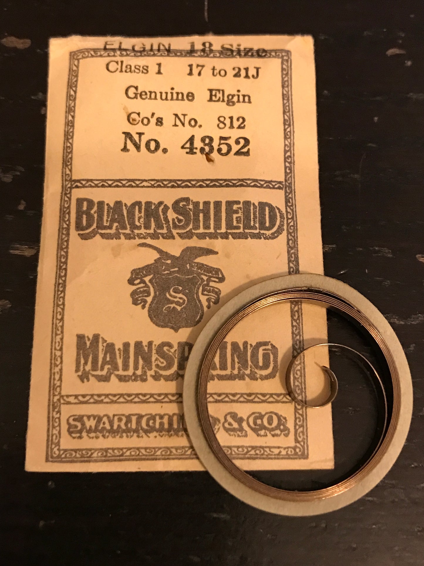 Swartchild Black Shield Mainspring for Elgin 18s No. 812 - Steel
