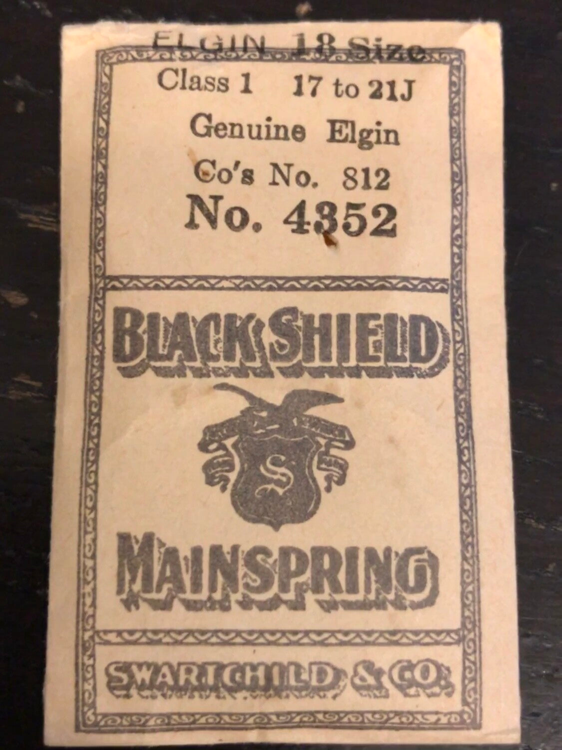 Swartchild Black Shield Mainspring for Elgin 18s No. 812 - Steel