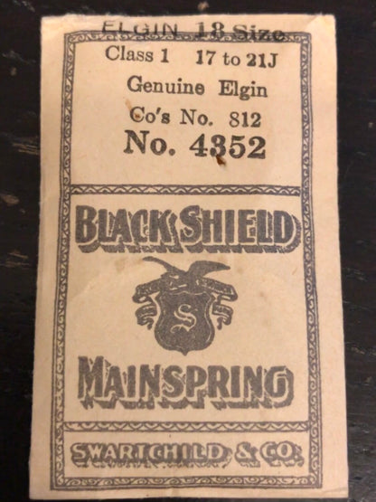 Swartchild Black Shield Mainspring for Elgin 18s No. 812 - Steel