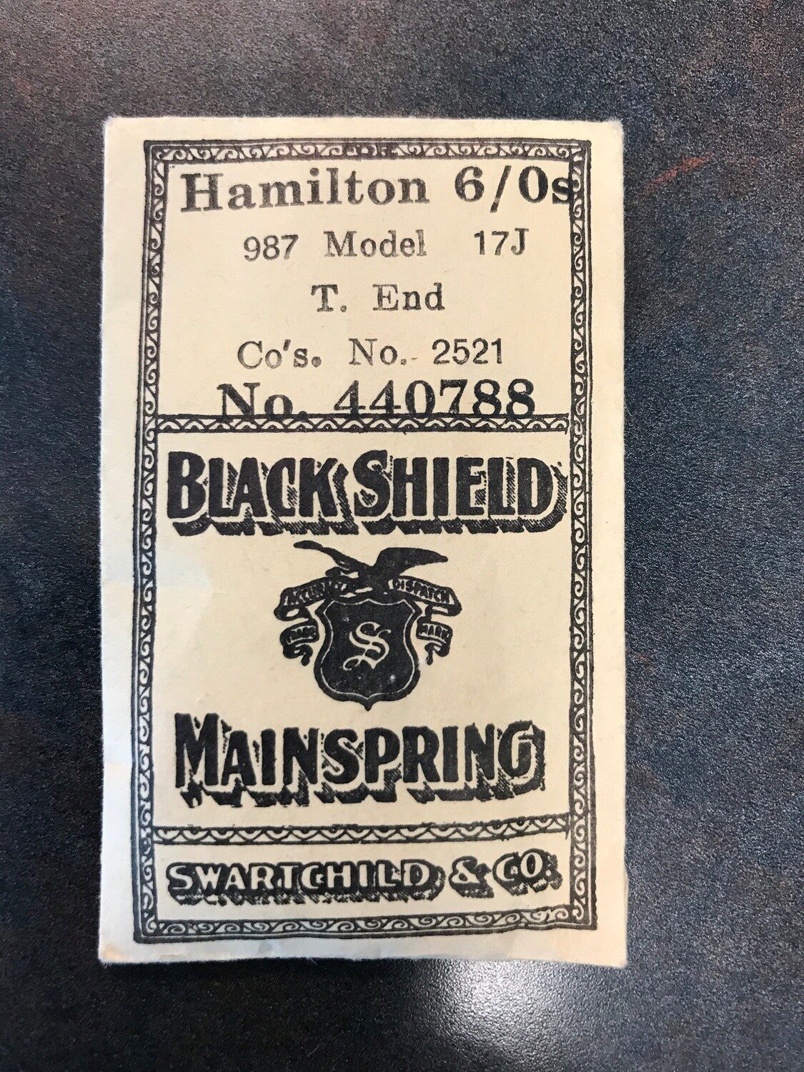 Swartchild Black Shield Mainspring For Hamilton 6/0s Factory No. 2521 - Steel
