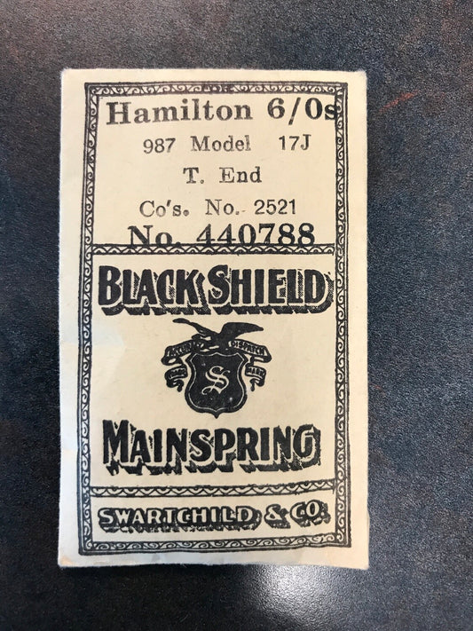 Swartchild Black Shield Mainspring For Hamilton 6/0s Factory No. 2521 - Steel