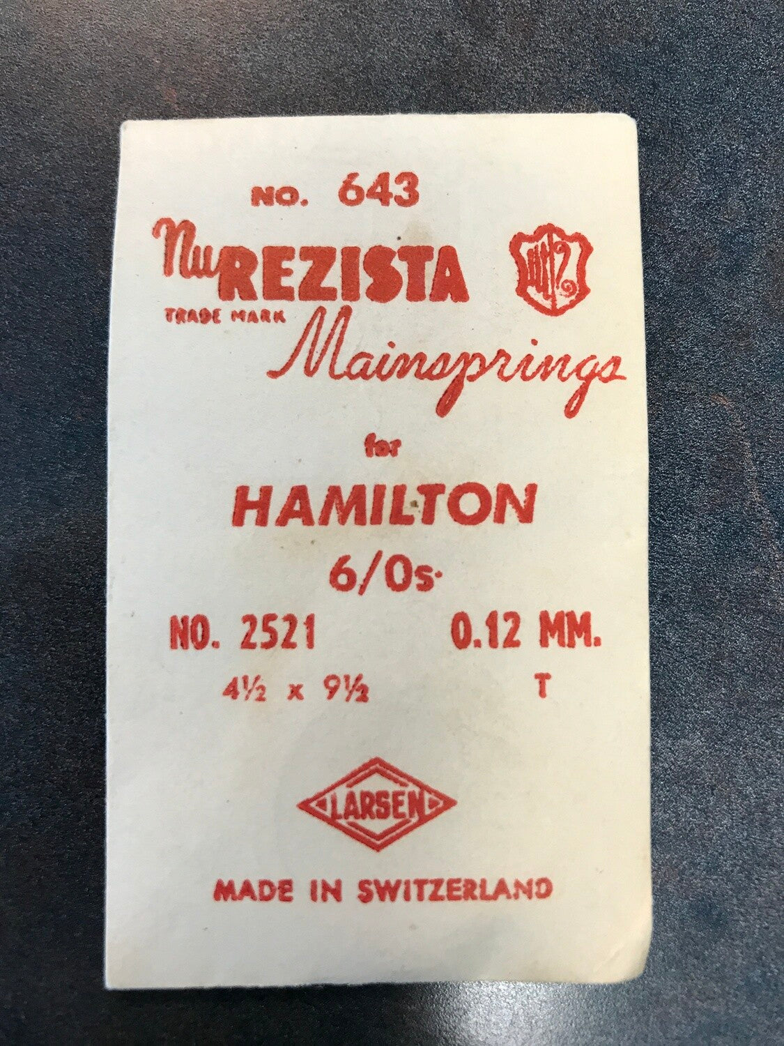 NuRezista Mainspring #643 for Hamilton 6/0s #2521- Steel