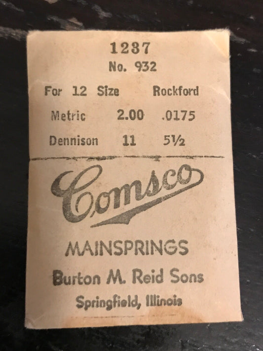 Comsco Mainspring #1237 for Rockford 12s Factory No. 932 - Steel