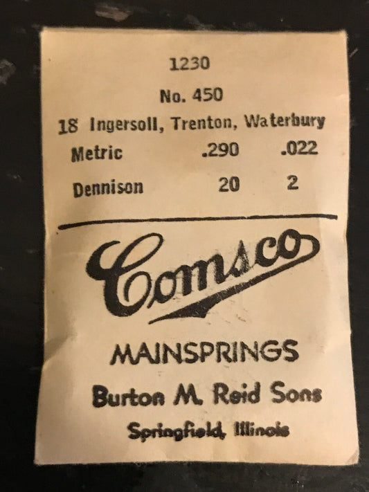 Comsco Mainspring for 18s Trenton / Waterbury / Ingersoll early models #450 - Steel