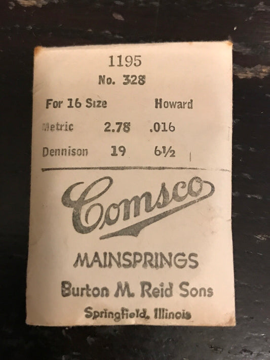 Comsco Mainspring #1195 for Howard 16s Factory No. 328 - Steel