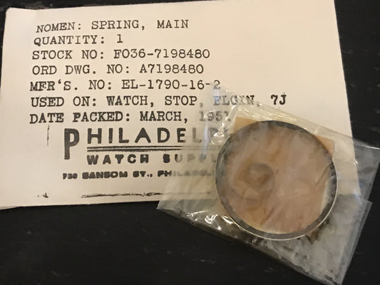 Elgin Factory Mainspring for Military Issue Elgin 16s Stopwatch / Timer in packaging